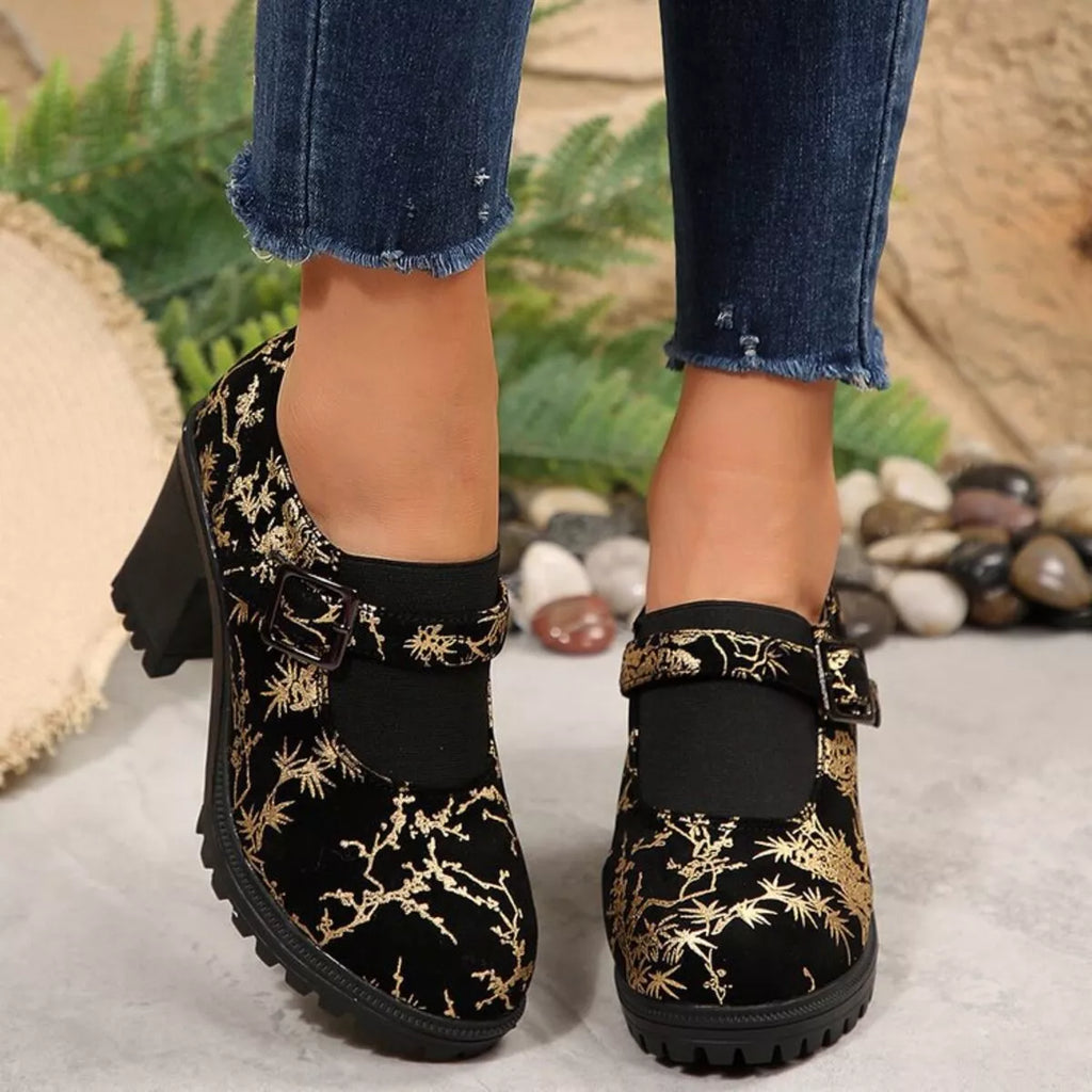 Round Toe Block Heels Pumps