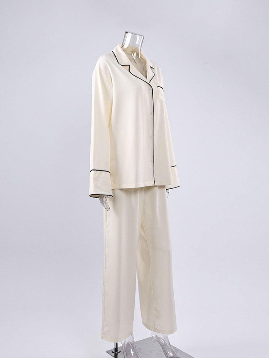 Contrast Trim Button Up Top and Pants Lounge Set