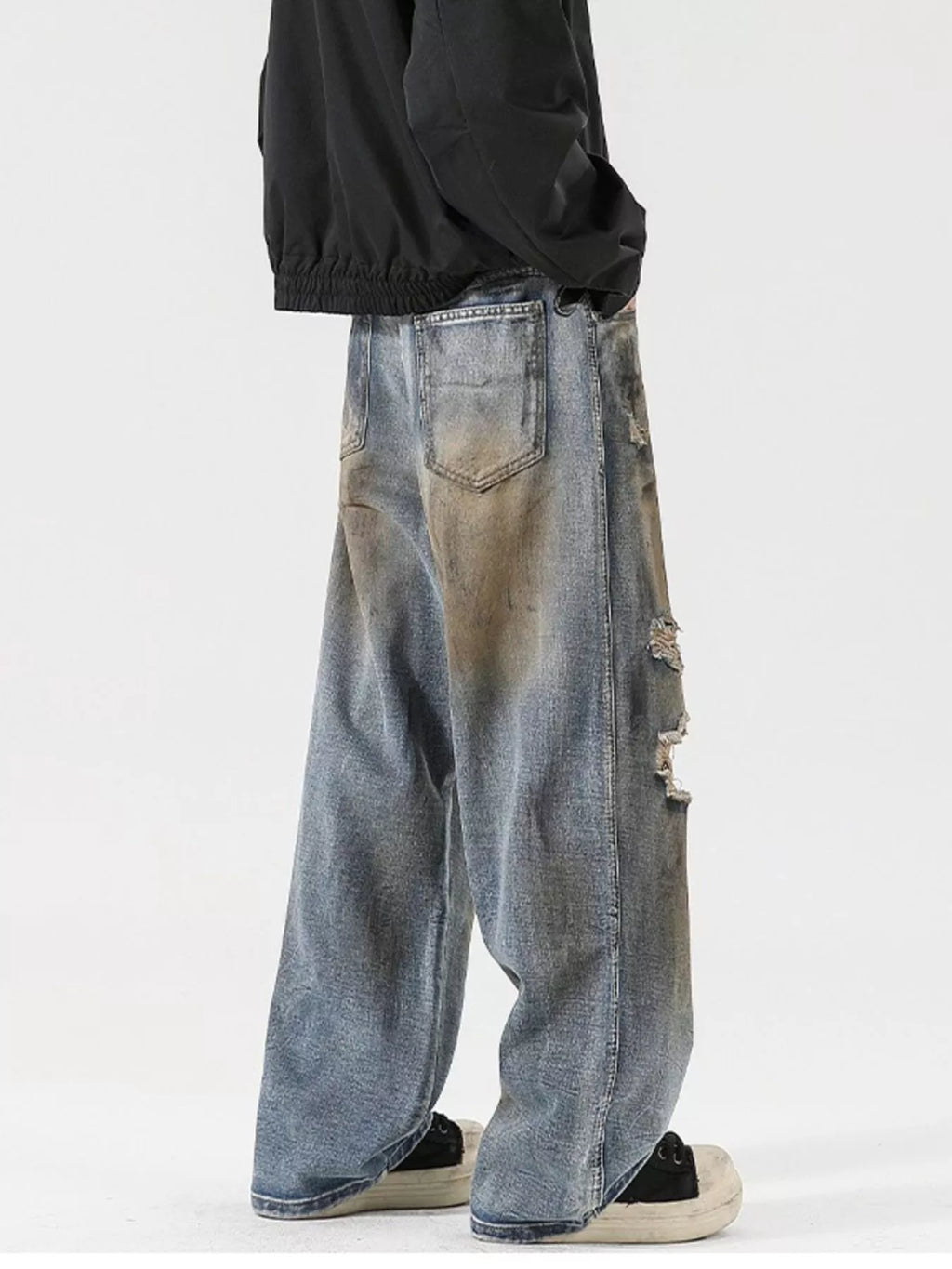 Men's Full Size Distressed Wide Leg Jeans Plus Size