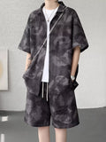 Men's Plus Size Casual Camouflage Print Shirt & Shorts Set