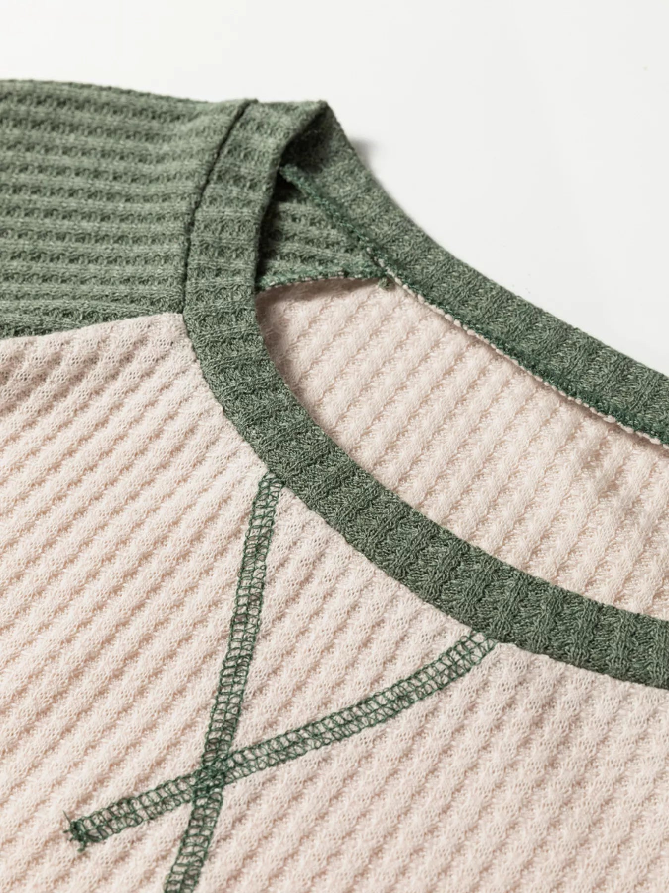 Waffle Color Block Raglan Sleeve Top