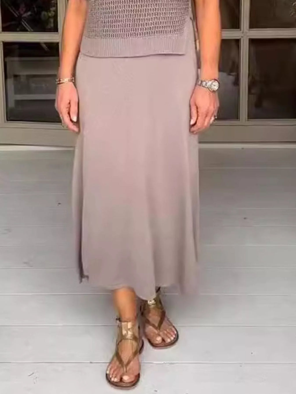 Full Size Openwork Knit Cover Up and Dress Set Plus Size