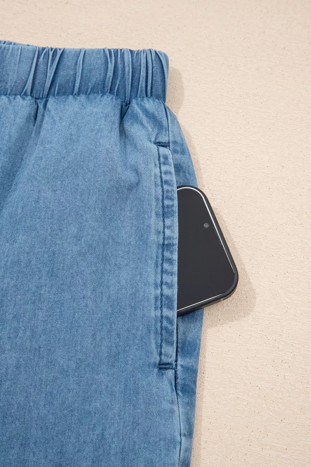 Ruffled Hem Wide Leg Chambray Pants