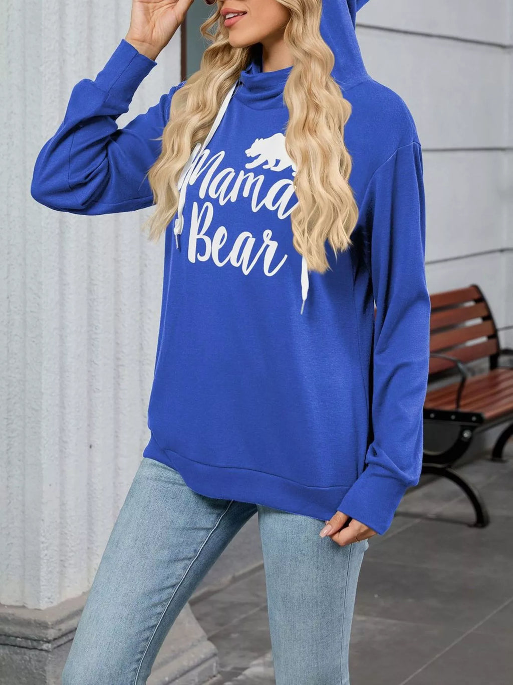 Contrast Letter Graphic Drawstring Long Sleeve Hoodie