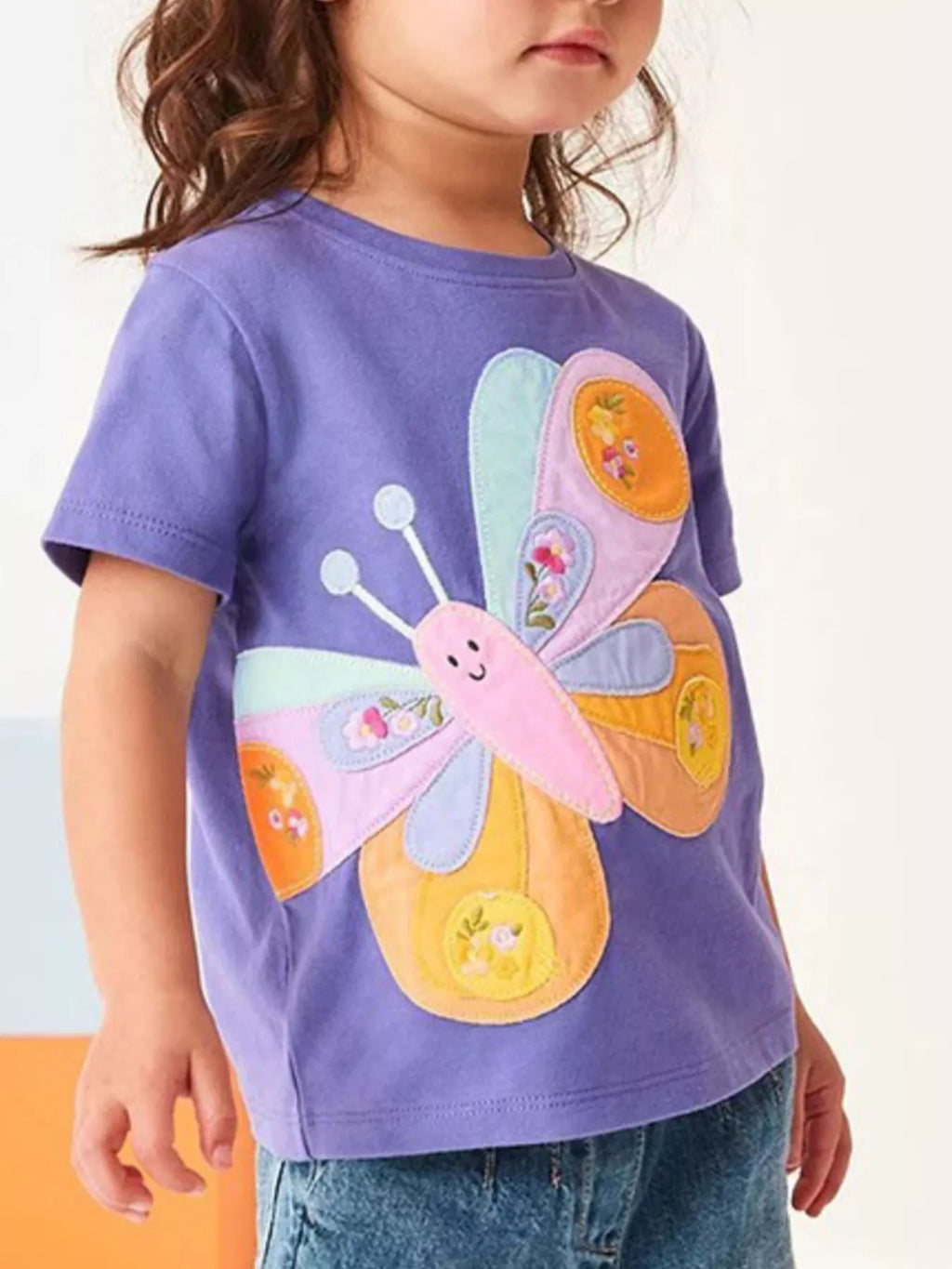 Children's Butterfly Embroidered Short Sleeve T-Shirt