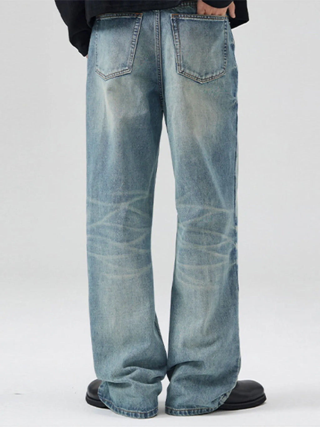 Men's Full Size Washed Cat Whiskers Bootcut Jeans Plus Size