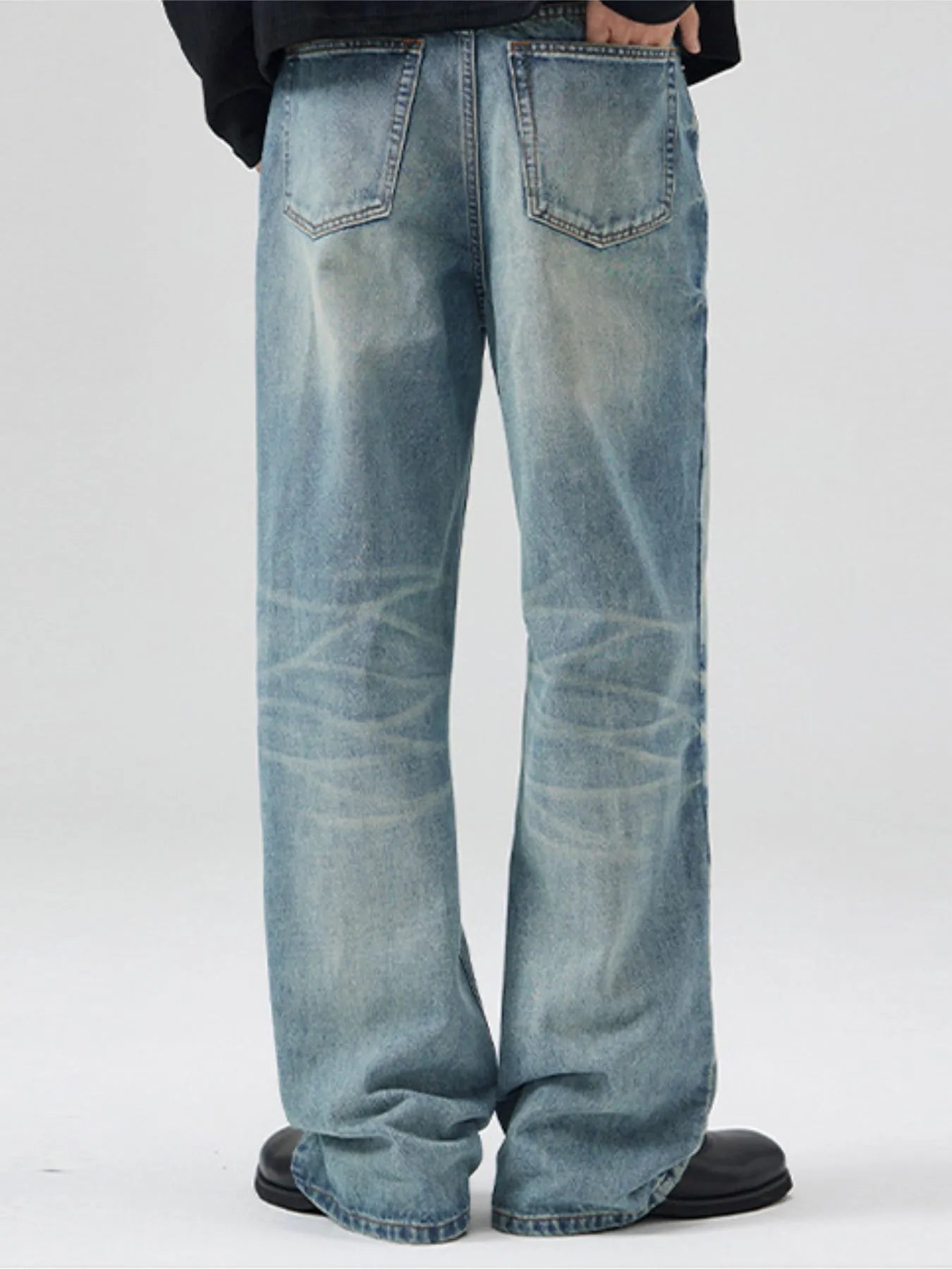 Men's Full Size Washed Cat Whiskers Bootcut Jeans Plus Size