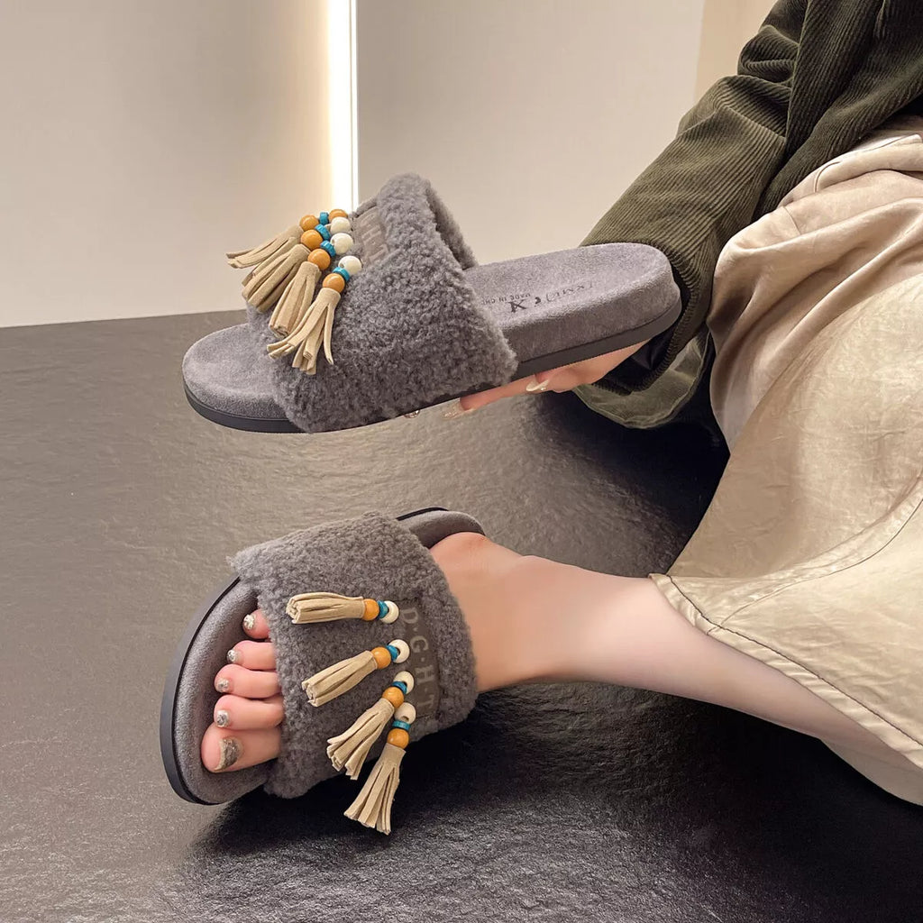 Tassel Open Toe Slippers