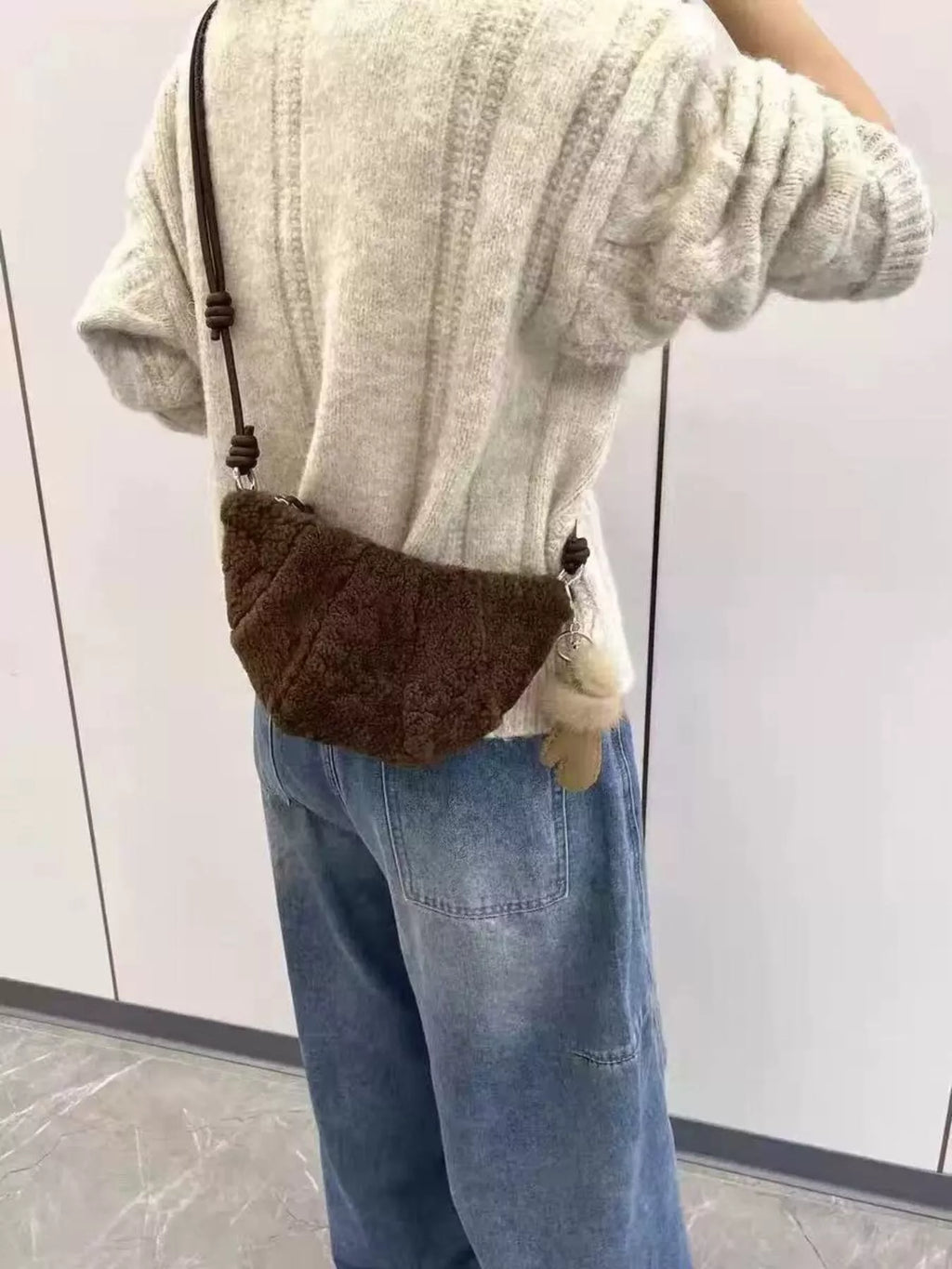 Knot Strap Furry Crossbody Bag