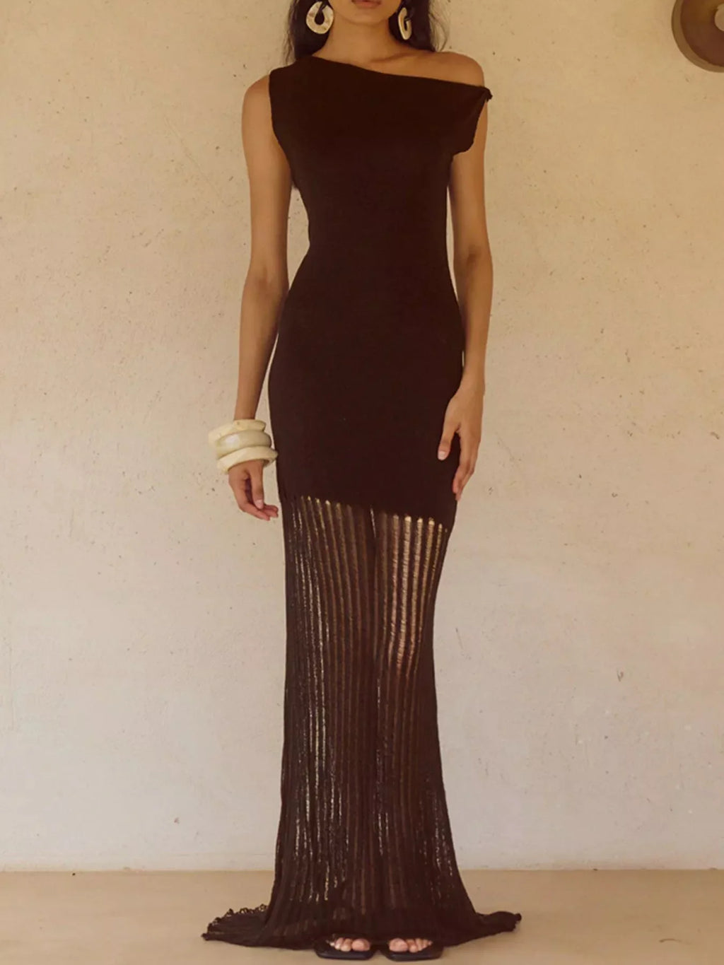 One-Shoulder Fringe Maxi Dress