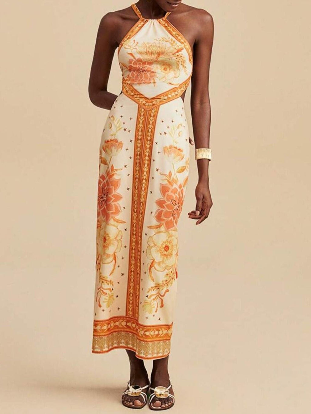 Floral Print Halter Neck Maxi Dress