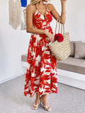 Crisscross Back Printed Midi Dress with Cutout Detail