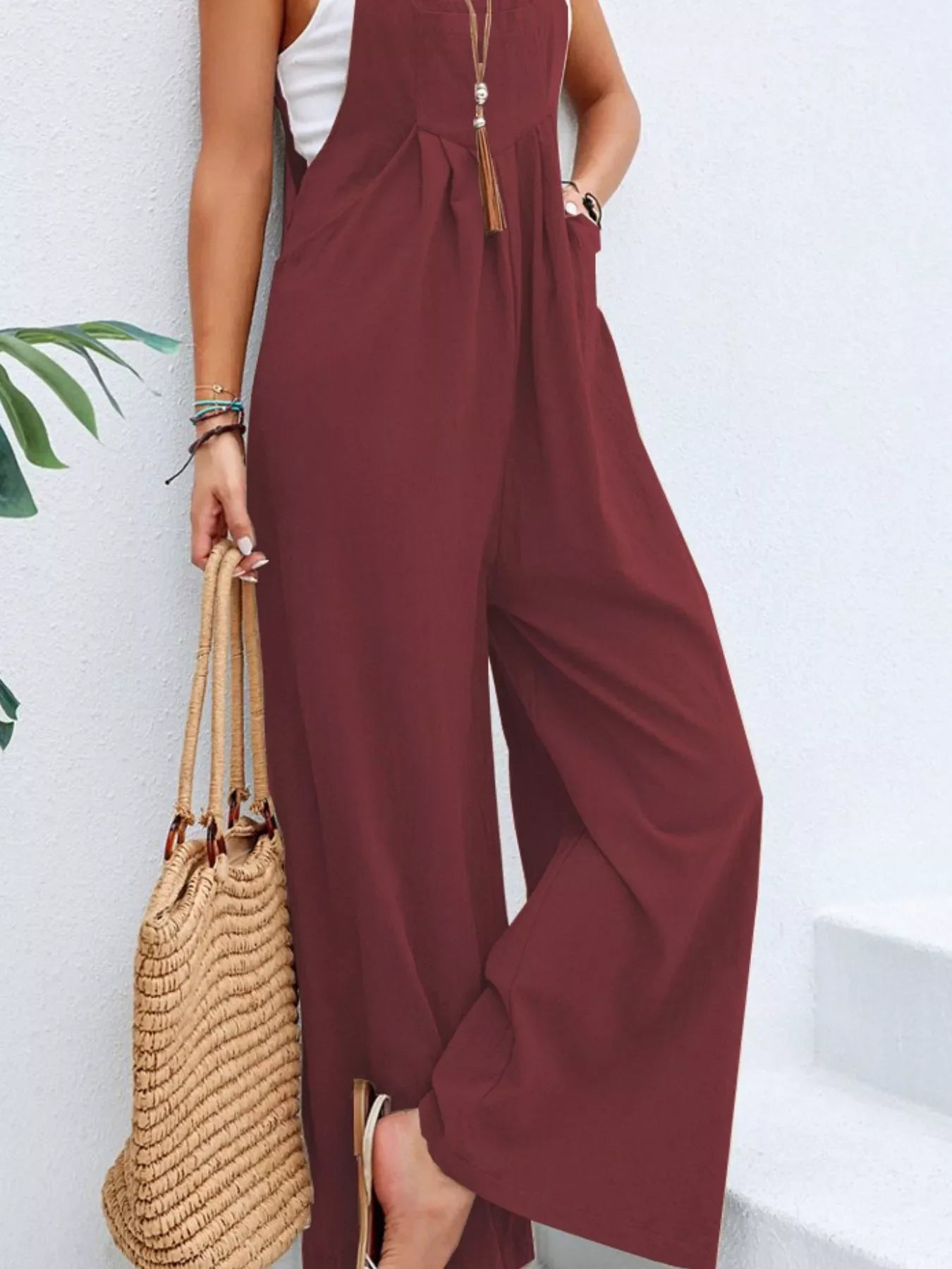 Full Size Casual Wide-Leg Overalls with Pockets Plus Size