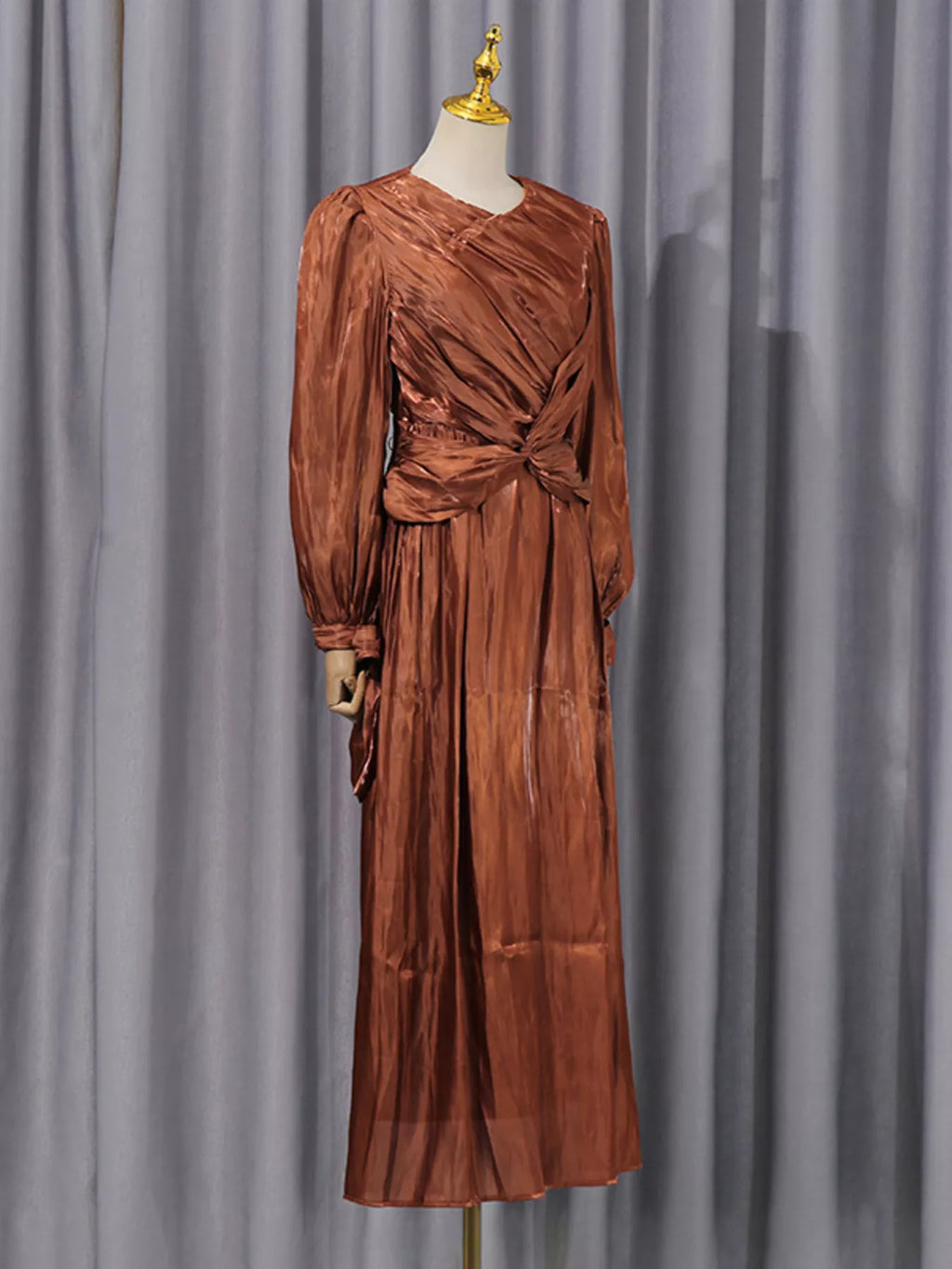 Front Twisted Draped Long Sleeve Maxi Dress