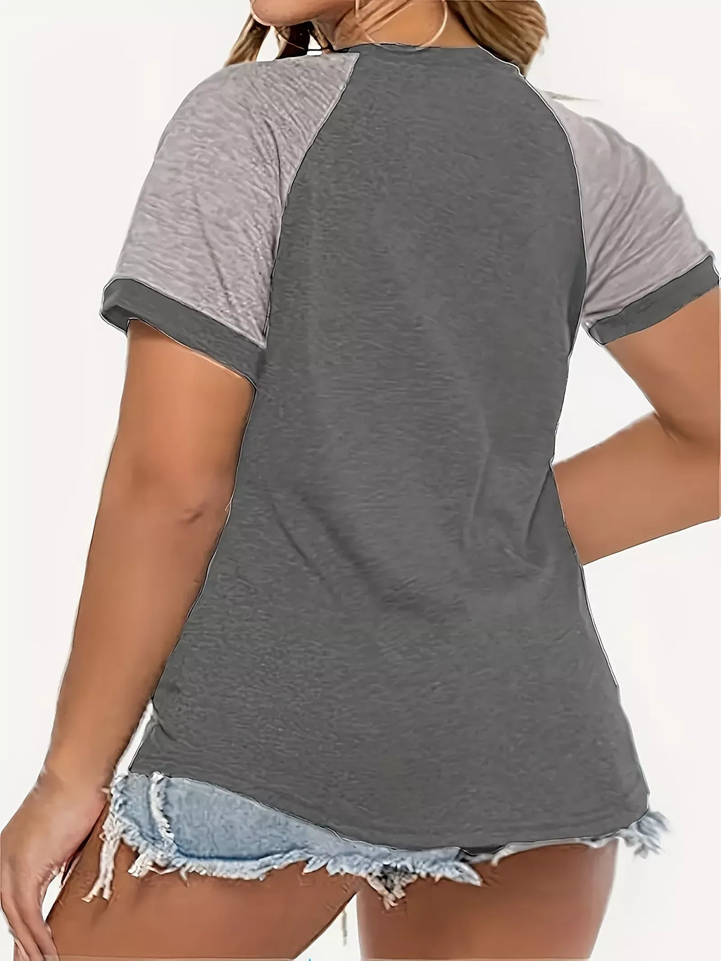 Plus Size Casual Color Block Raglan Sleeve T-Shirt