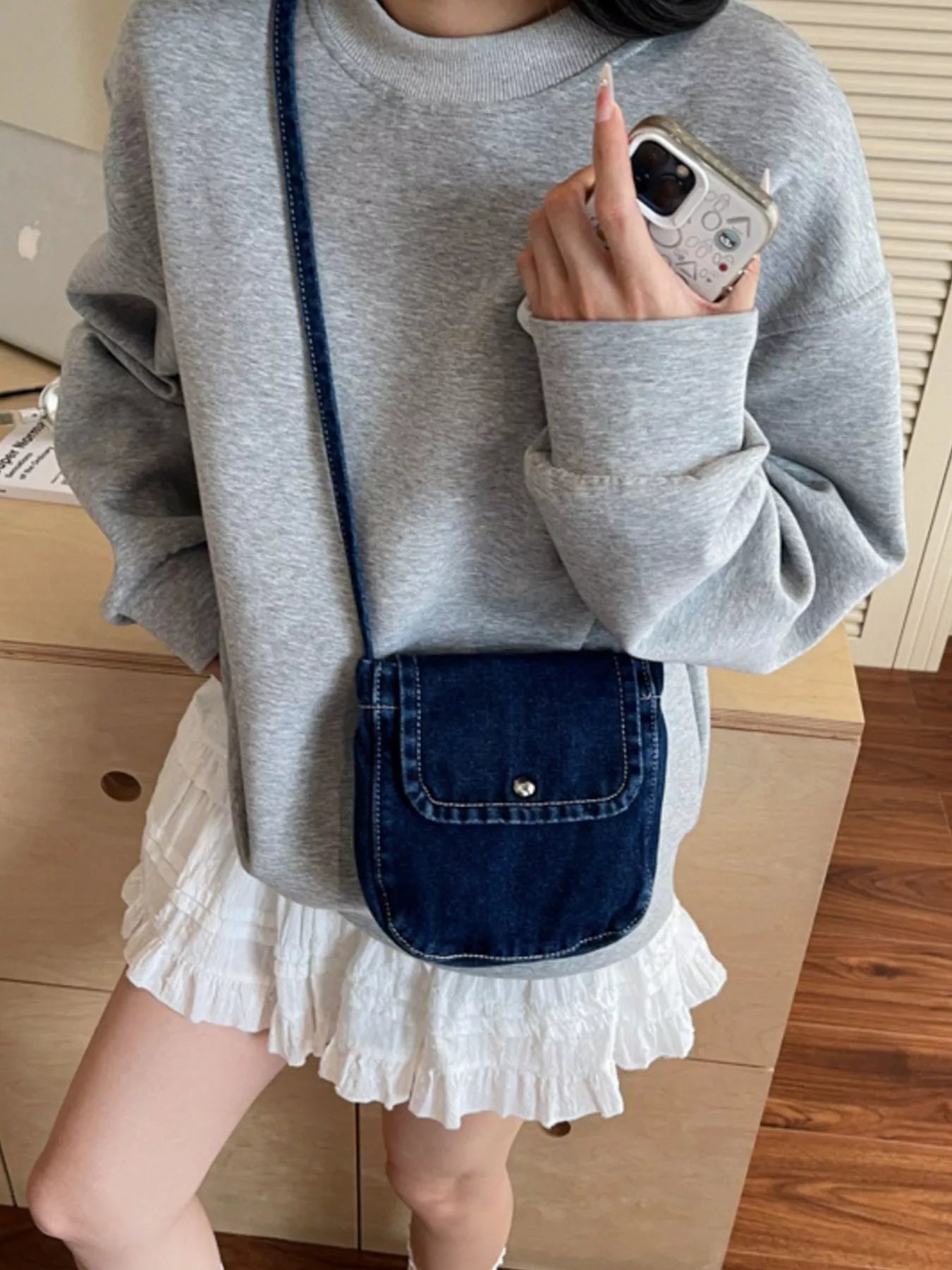 Denim Flap Crossbody Bag