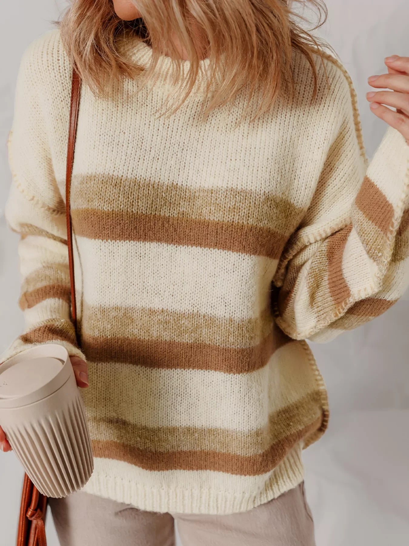 Stripe Exposed Seam Drop Shoulder Knit Baggy Sweater