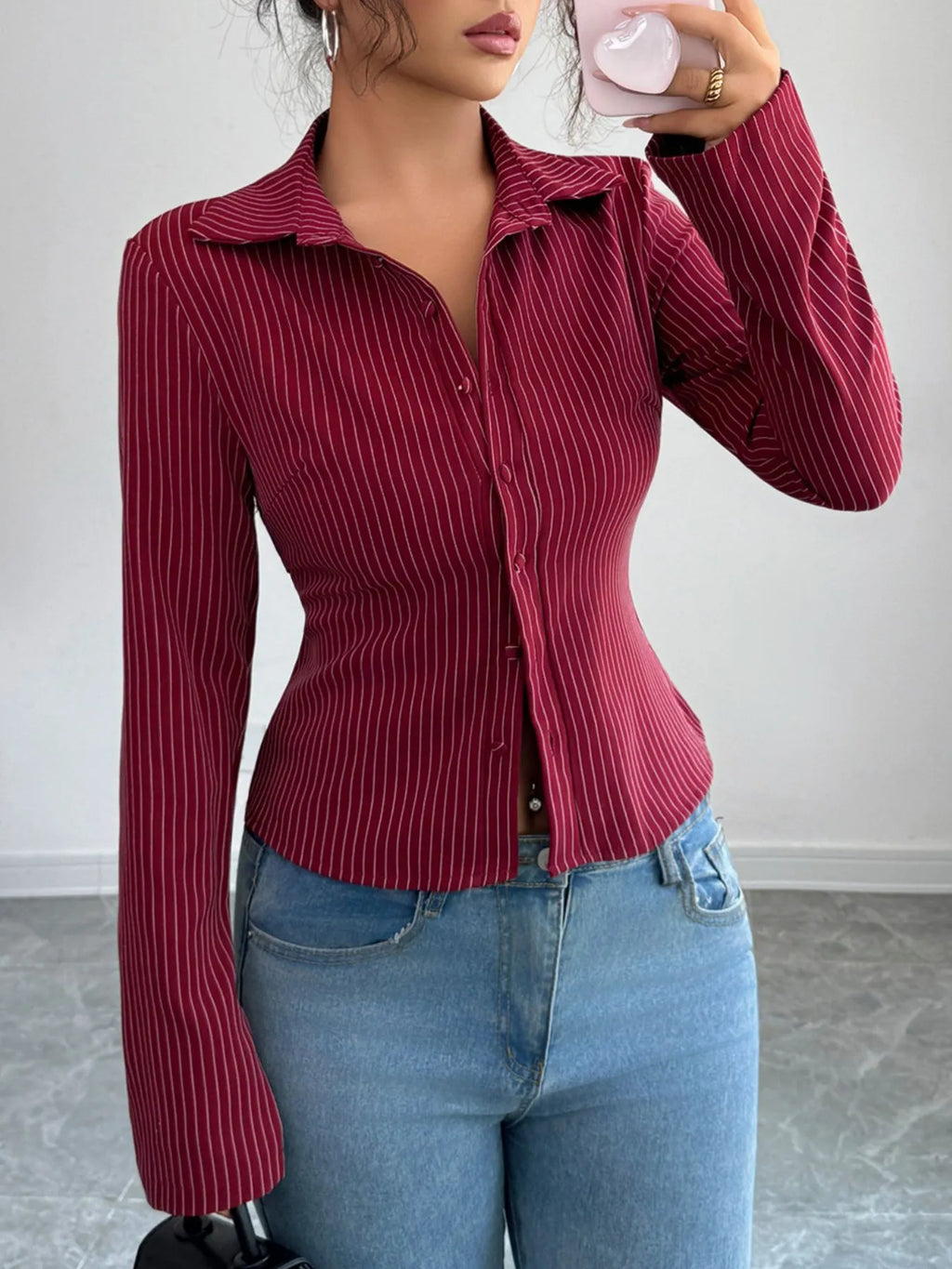 Striped Button-Up Fitted Shirt