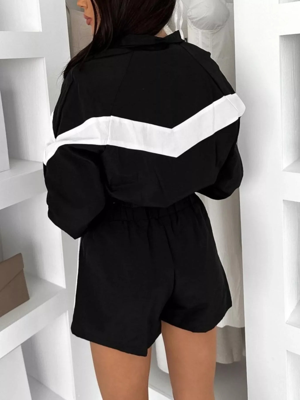 Zip Up Long Sleeve Outerwear and Shorts Set