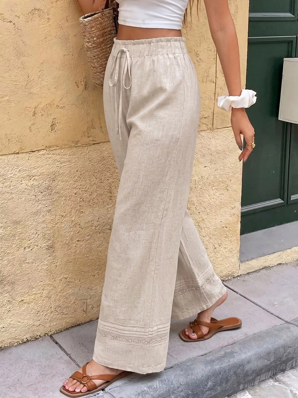 Casual Drawstring Wide Leg Pants