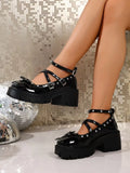 Bow Round Toe Block Heels Pumps