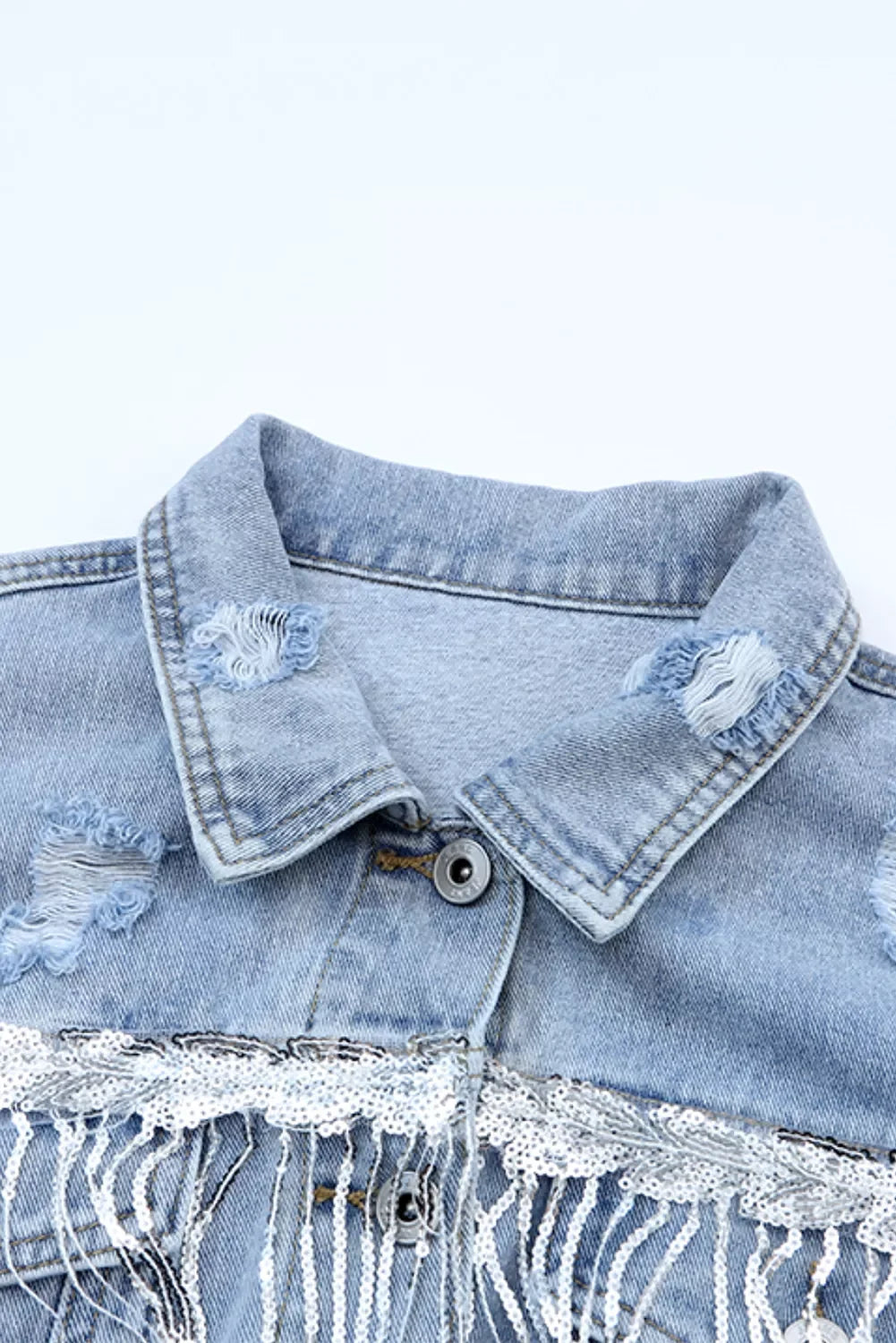 Fringed Sequin Embellished Denim Jacket