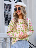 Angel Wings Flower Round Neck Long Sleeve Sweater