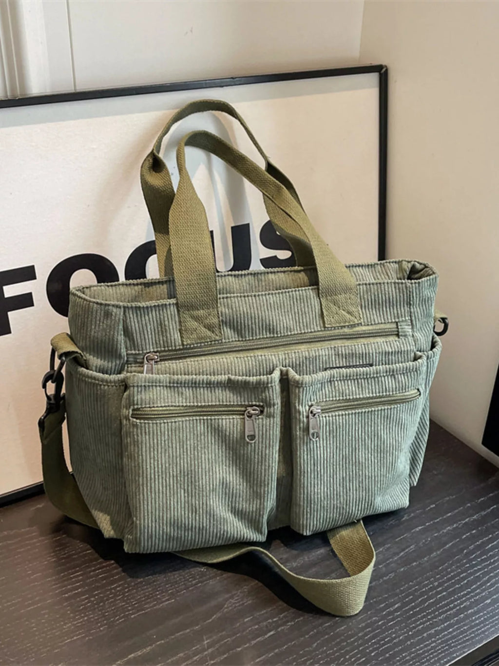 Corduroy Multi-Pocket Crossbody Bag