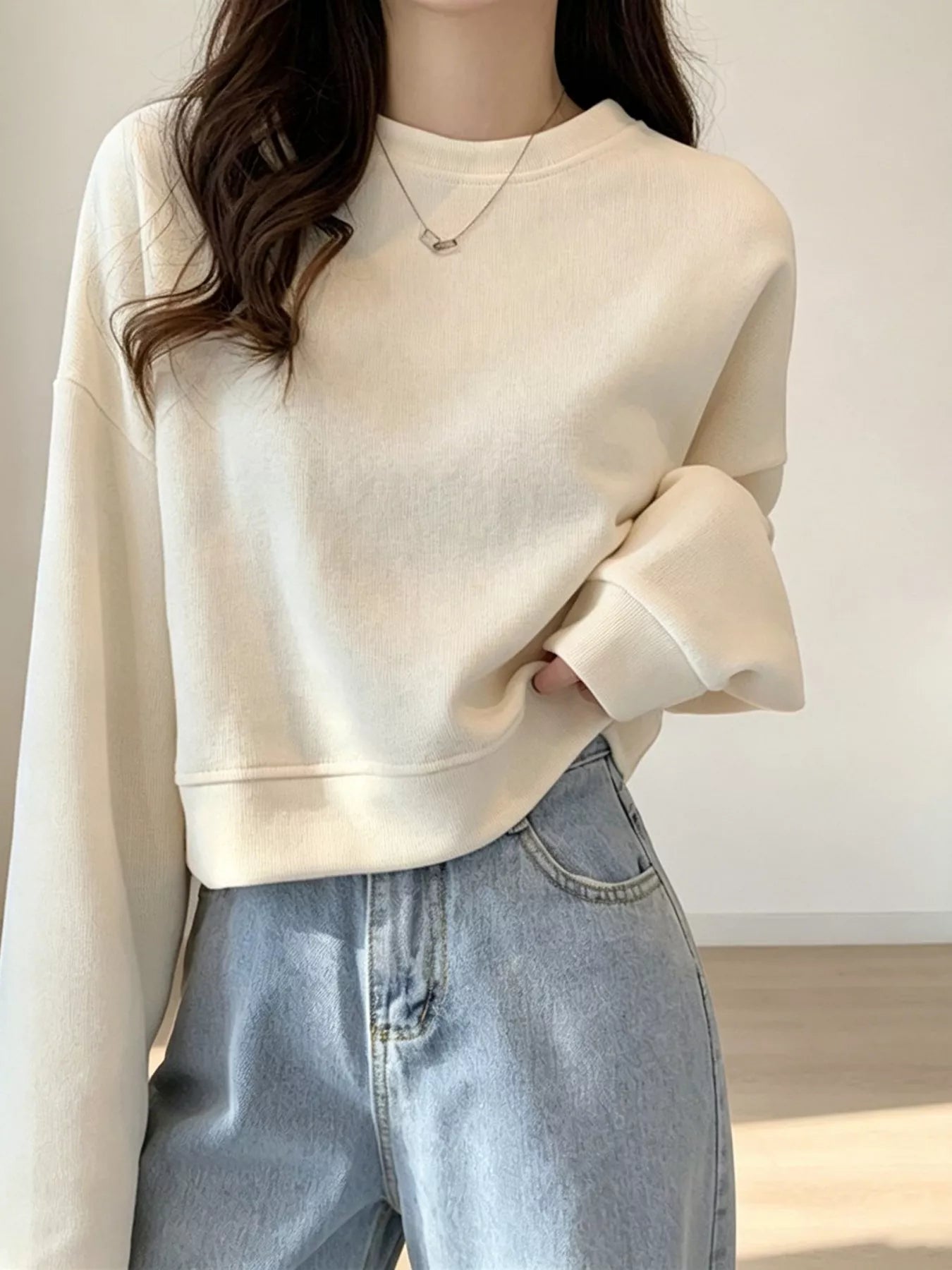 Crew Neck  Drop Shoulder Sweatshirt