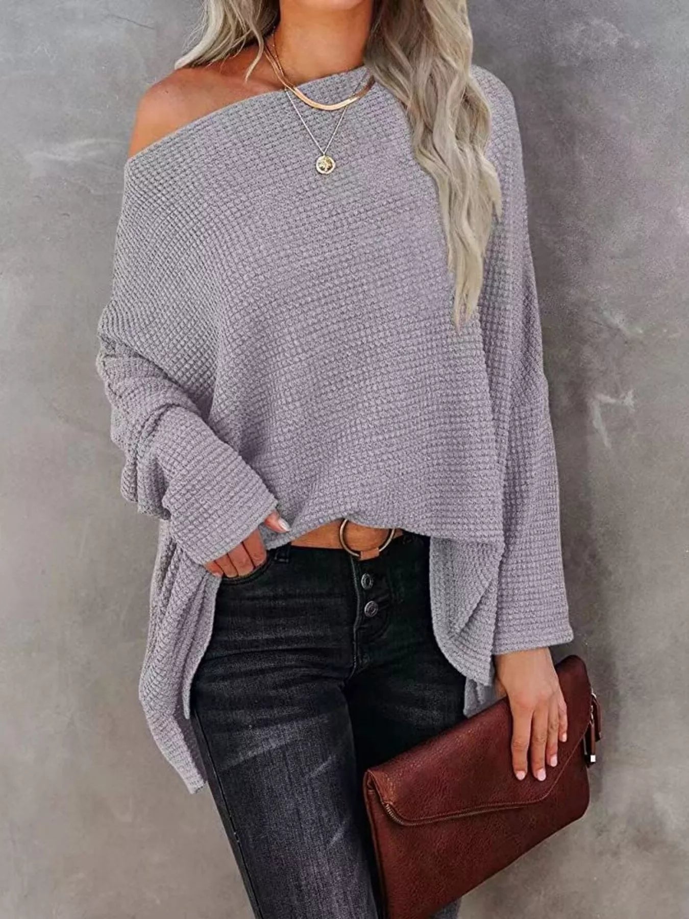 Waffle Knit Boat Neck T-Shirt