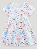 Children's Unicorn Print Short Sleeve Dress