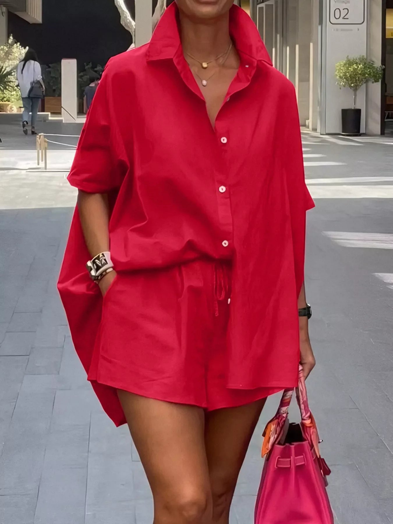 Button Front Shirt and Shorts Set