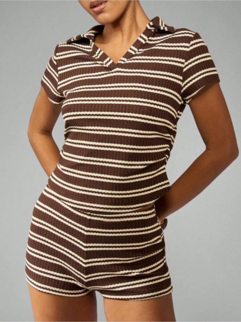 Striped Knit Short Sleeve Top & Shorts Set