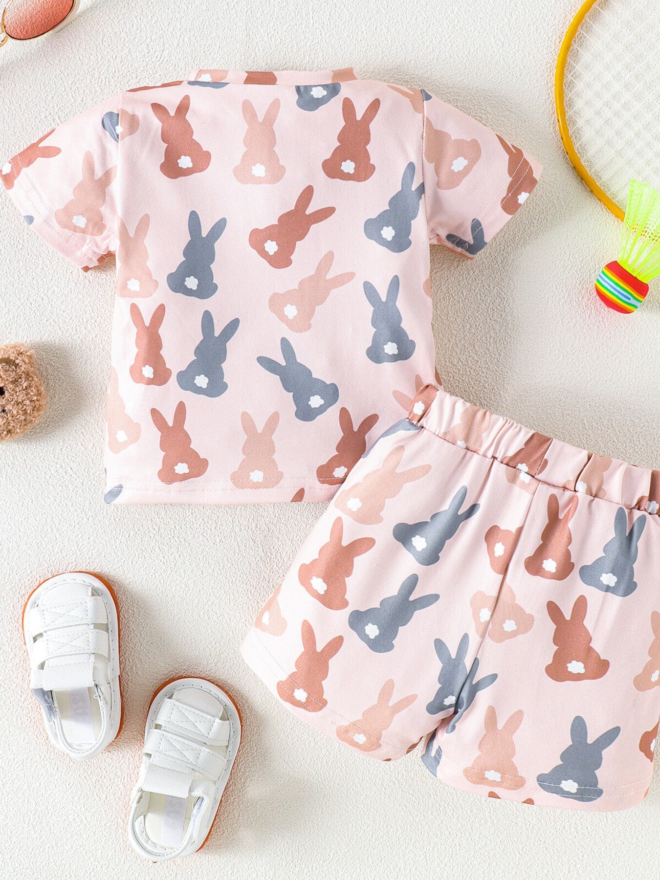 Children's Bunny Print Short Sleeve Top and Shorts Set