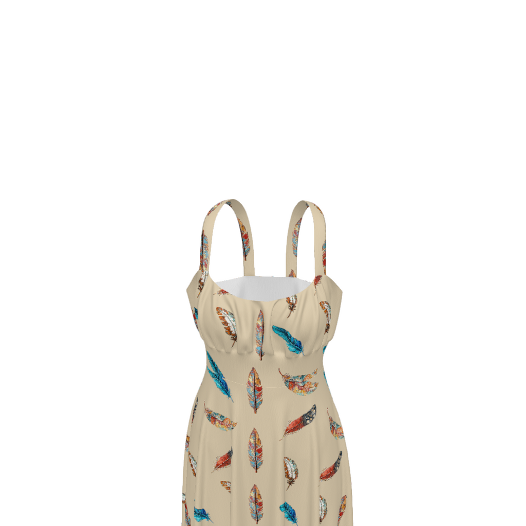 Baha Ranch Country Girl Feather Print High Waist Sun Dress