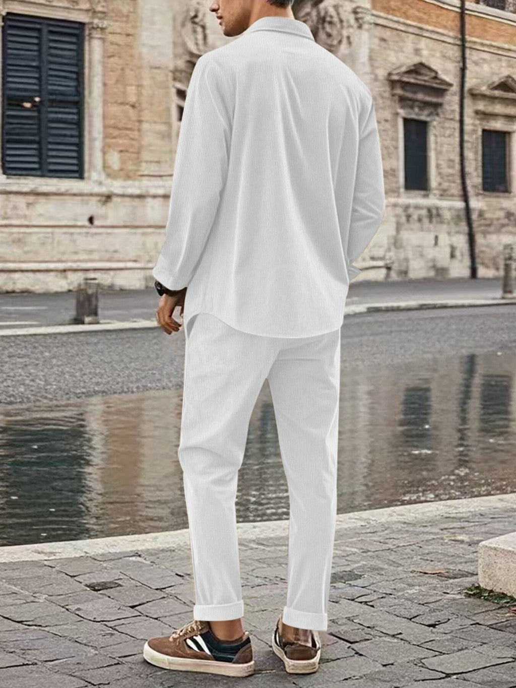 Men's Full Size Button Up Long Sleeve Shirt and Pants Set Plus Size