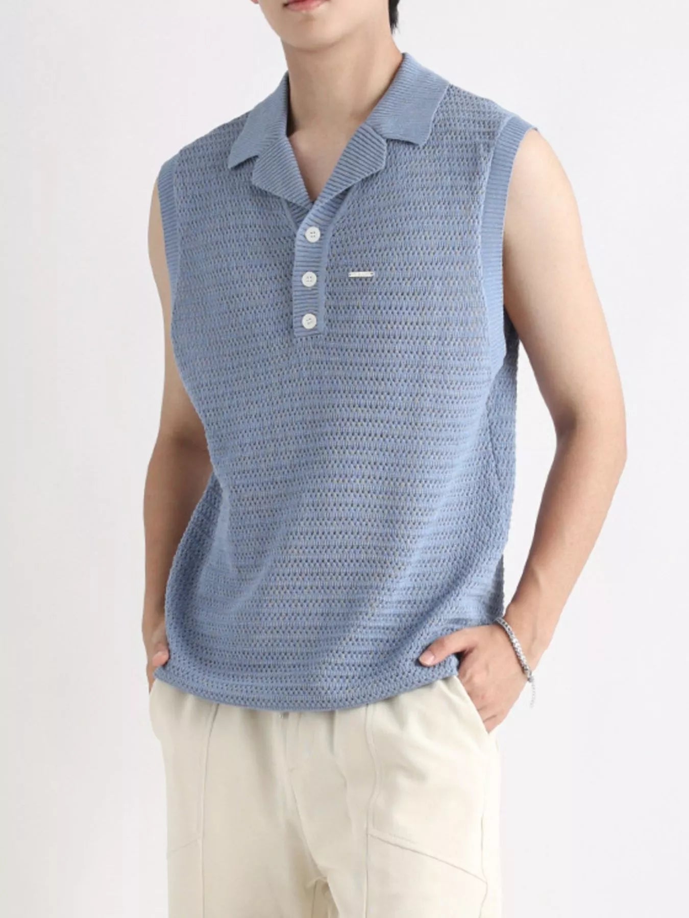 Men's Plus Size Breathable Knit Polo Collar Tank