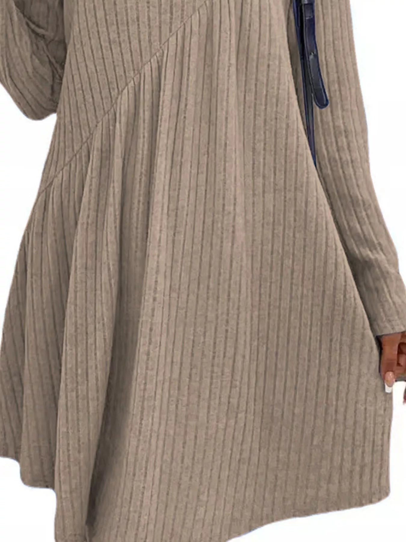 Casual Ribbed Knit Long Sleeve Swing Dress