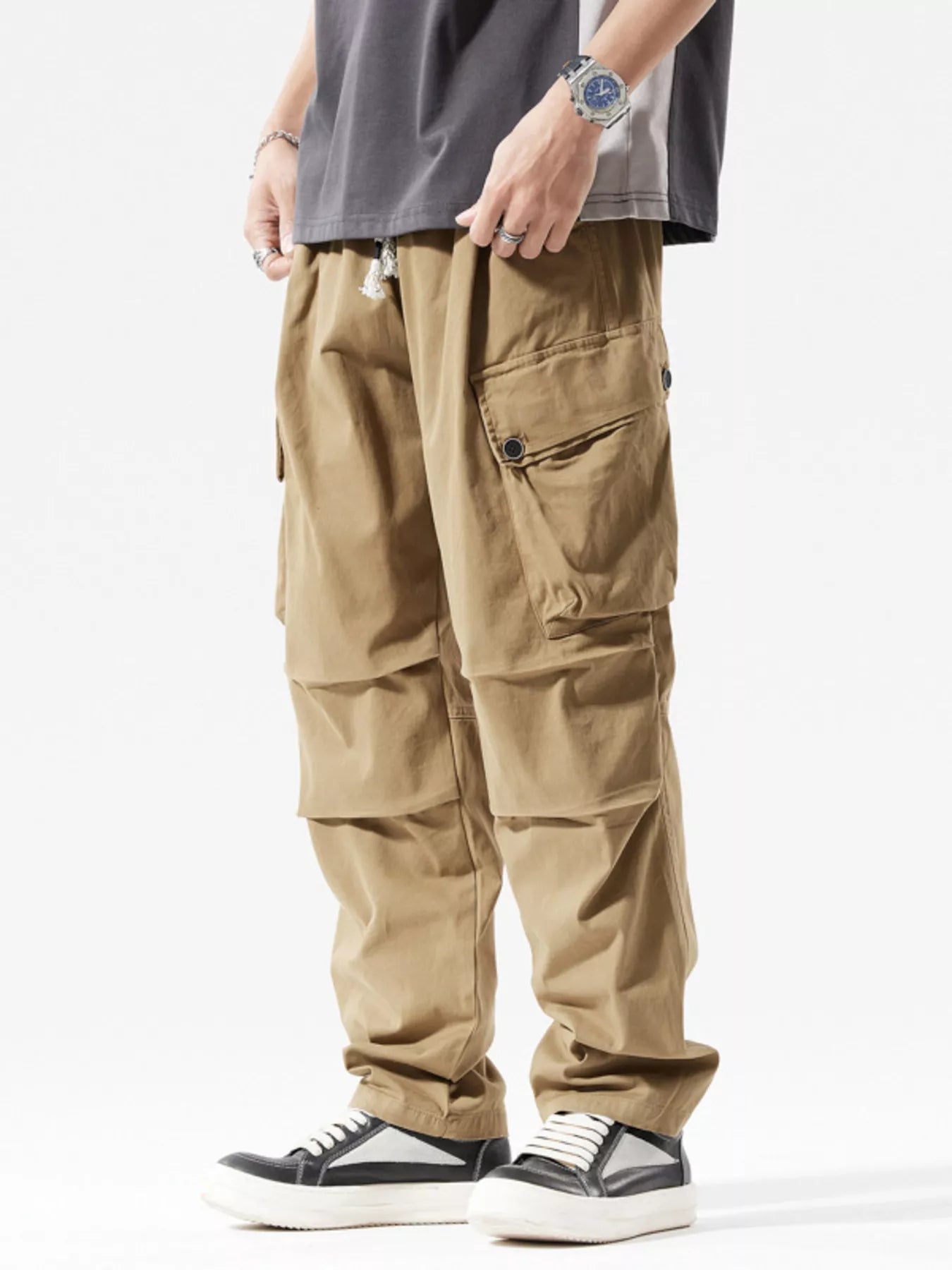 Men's Full Size Loose Fit Multi-Pocket Cargo Pants Plus Size