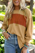 Colorblock Striped Bishop Sleeve Top