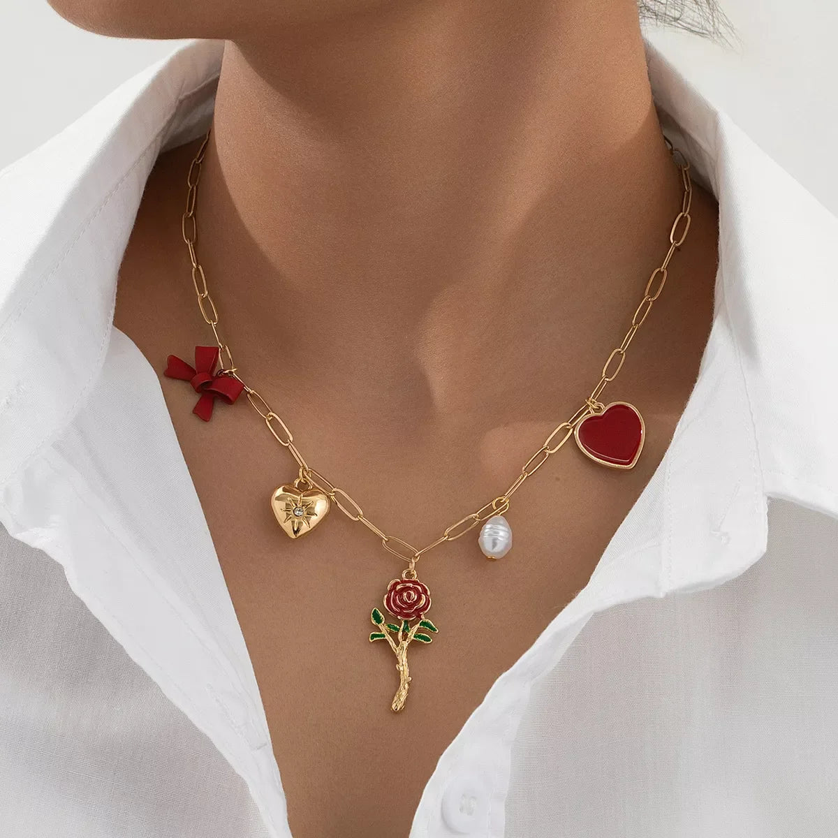 18K Gold-Plated Alloy Chain Necklace with Pendant