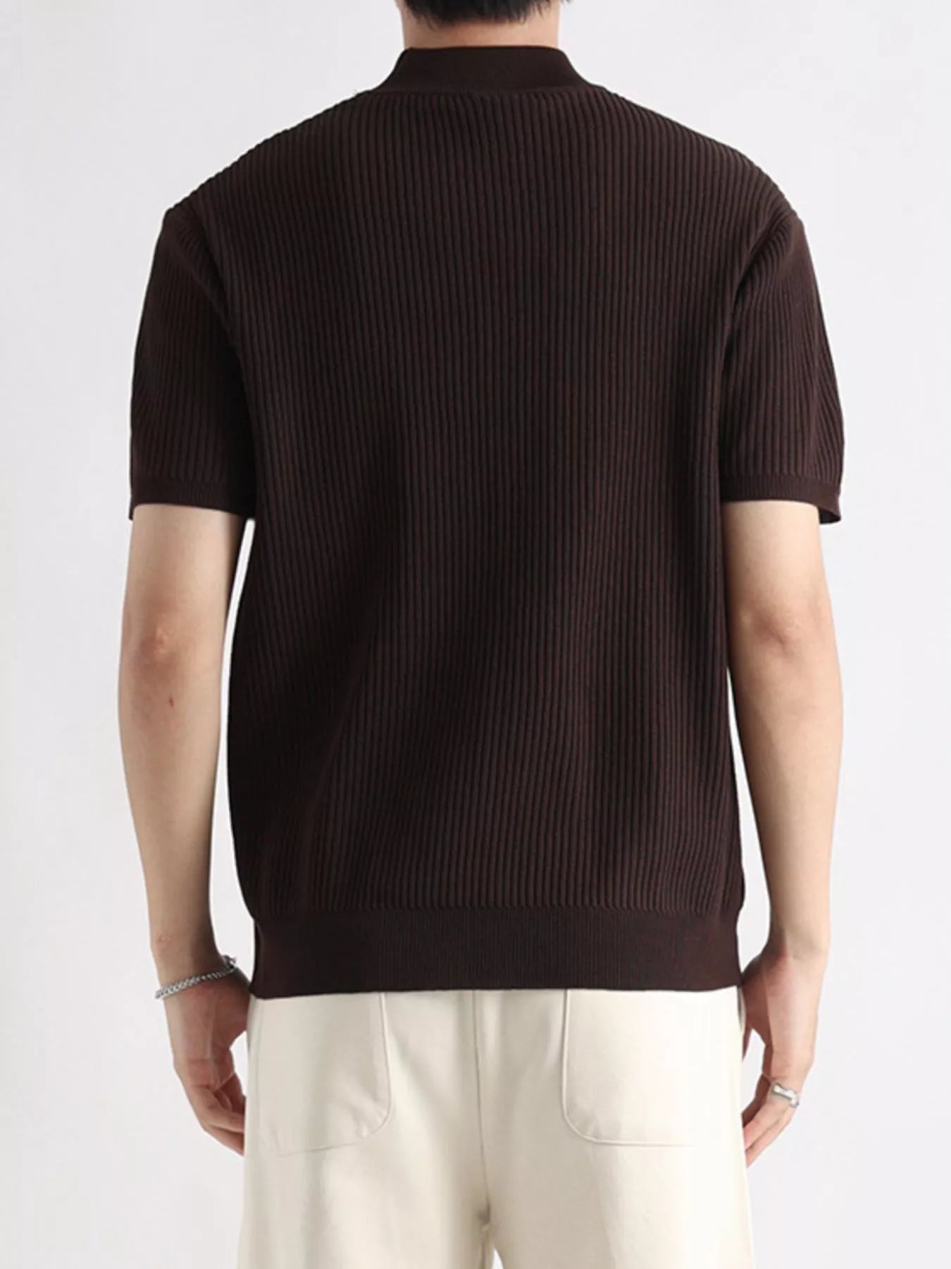 Men's Plus Size Ribbed Knit Mock Neck Short Sleeve T-Shirt