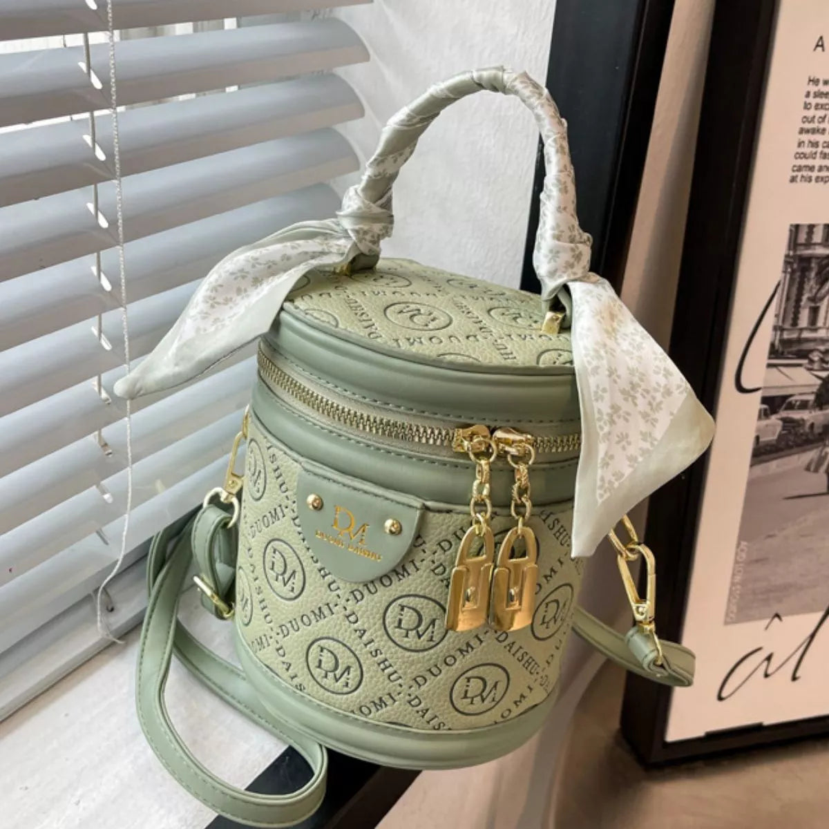 Letter Adjustable Strap Bucket Bag