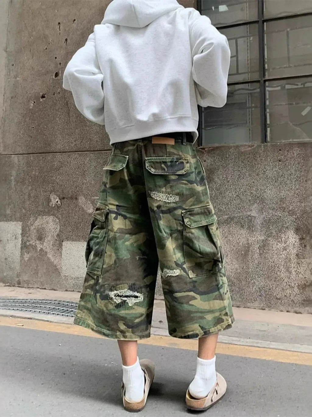 Men's Plus Size Distressed Camouflage Cargo Capri Jeans