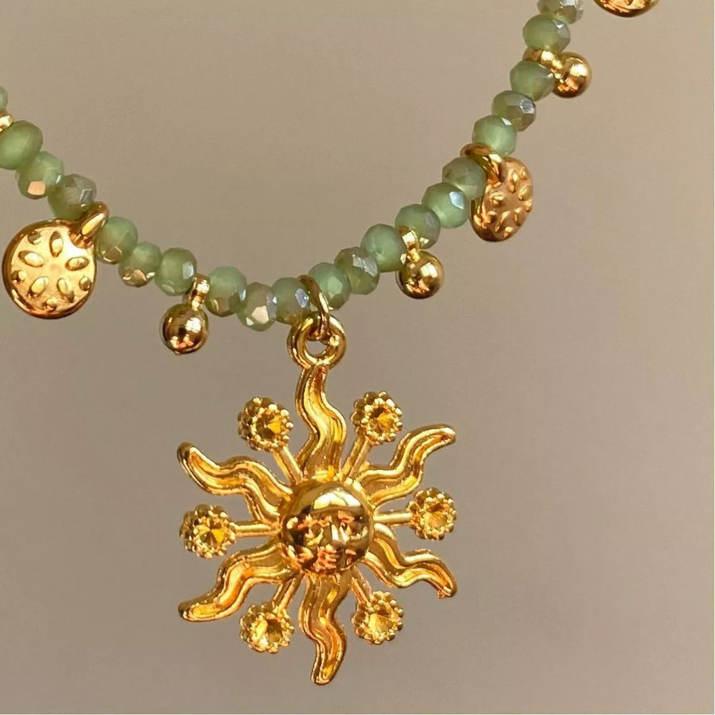 14K Gold-Plated Bead Sun Pendant Necklace
