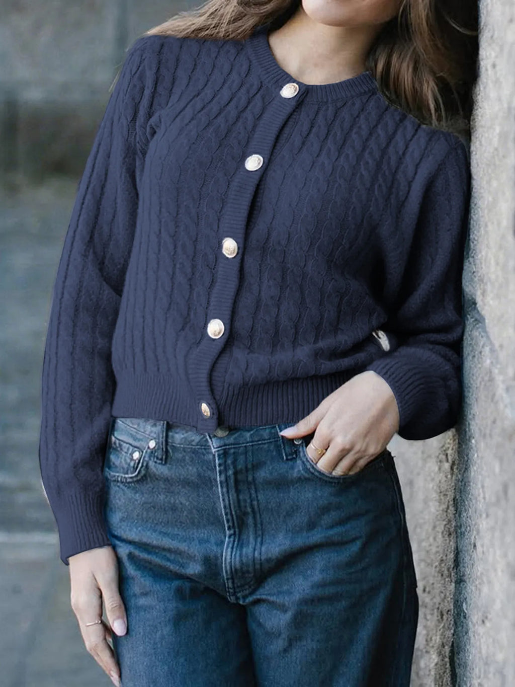 Cable Knit Button-Up Cardigan