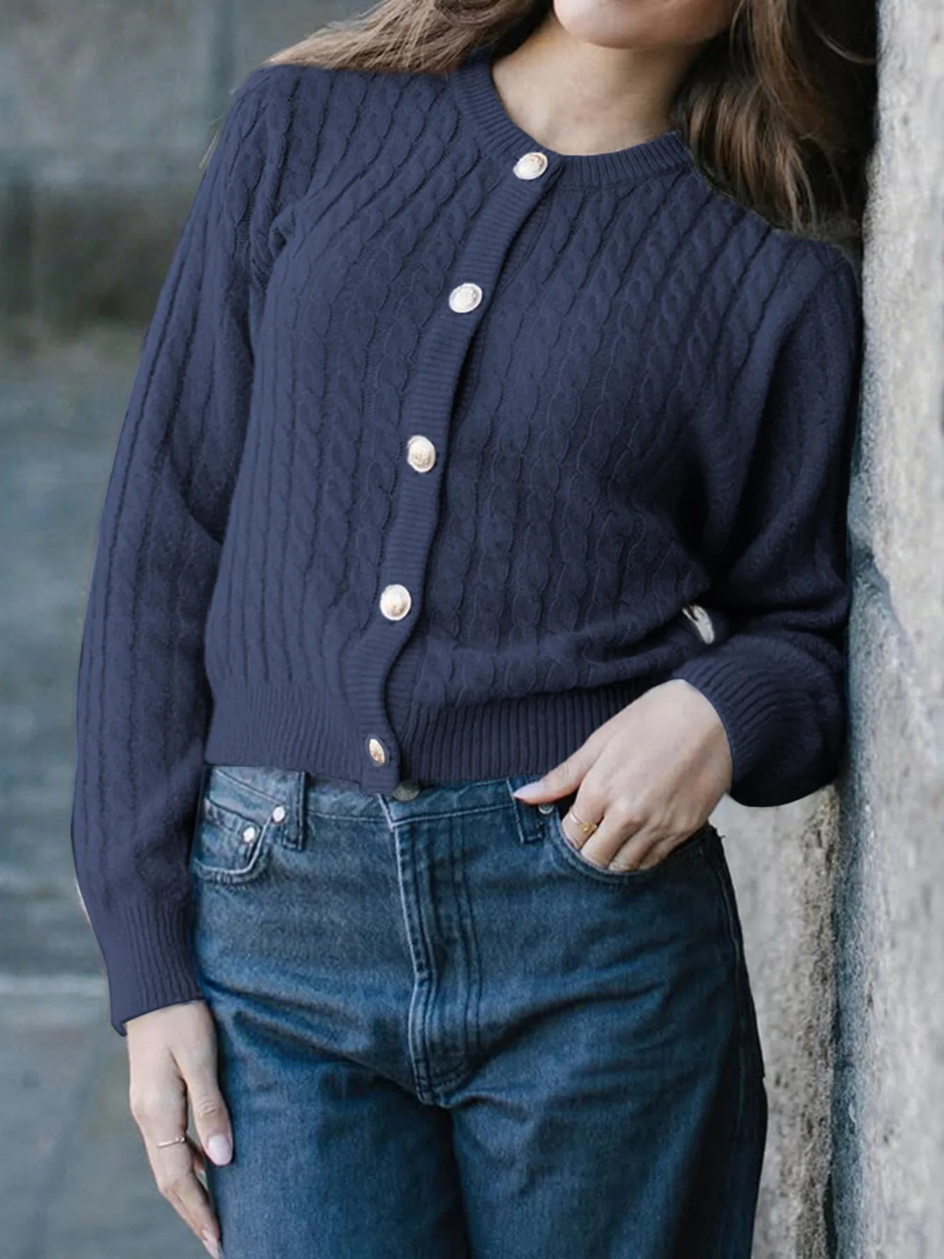 Cable Knit Button-Up Cardigan