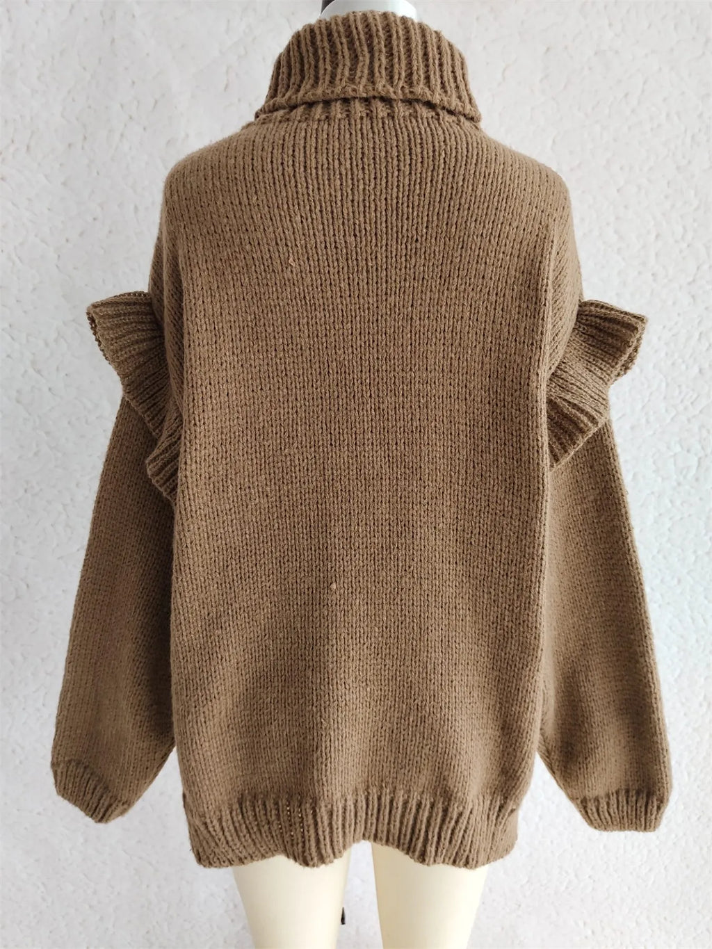 Ruffled Turtleneck Long Sleeve Sweater