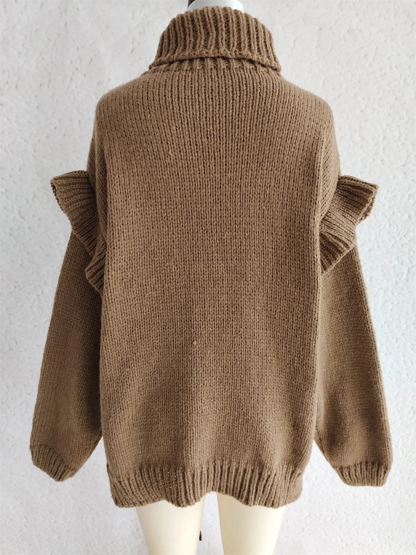 Ruffled Turtleneck Long Sleeve Sweater