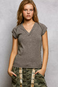 POL V-Neck Short Sleeve Washed T-Shirt with Outseam